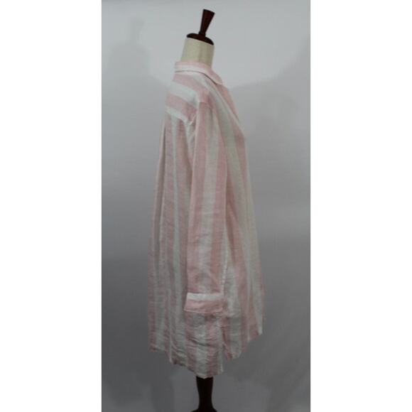 FRANK & EILEEN Sz S Small Pink White Stripe Hunter Linen Shirt Dress - Picture 5 of 10